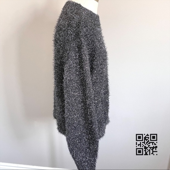 H&M Fuzzy Eyelash Textured Metallic Tinsel Oversized Crew Neck Sweater - S/M - Picture 6 of 10